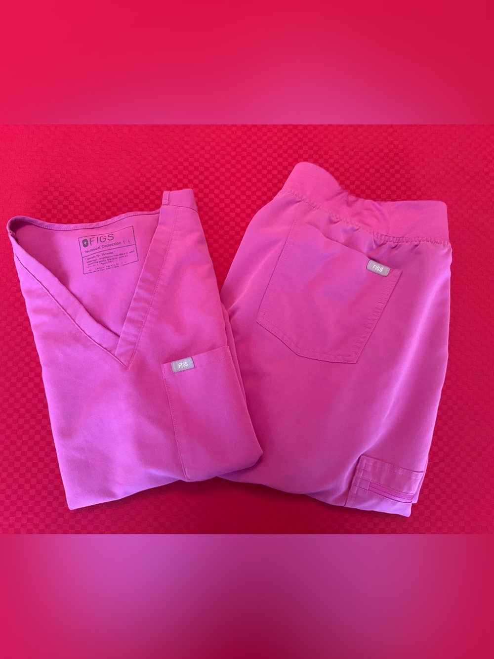 FIGS Scrub Set Bright Fuchsia L Top XL Tall Pants